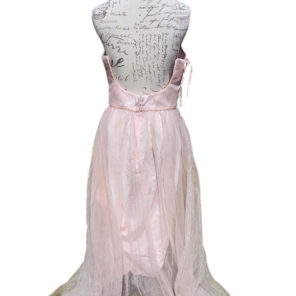 BHLDN NWOT Anthropologie Blush Camden Open Back Tulle Layered Maxi Dress Size 10 - Picture 4 of 7